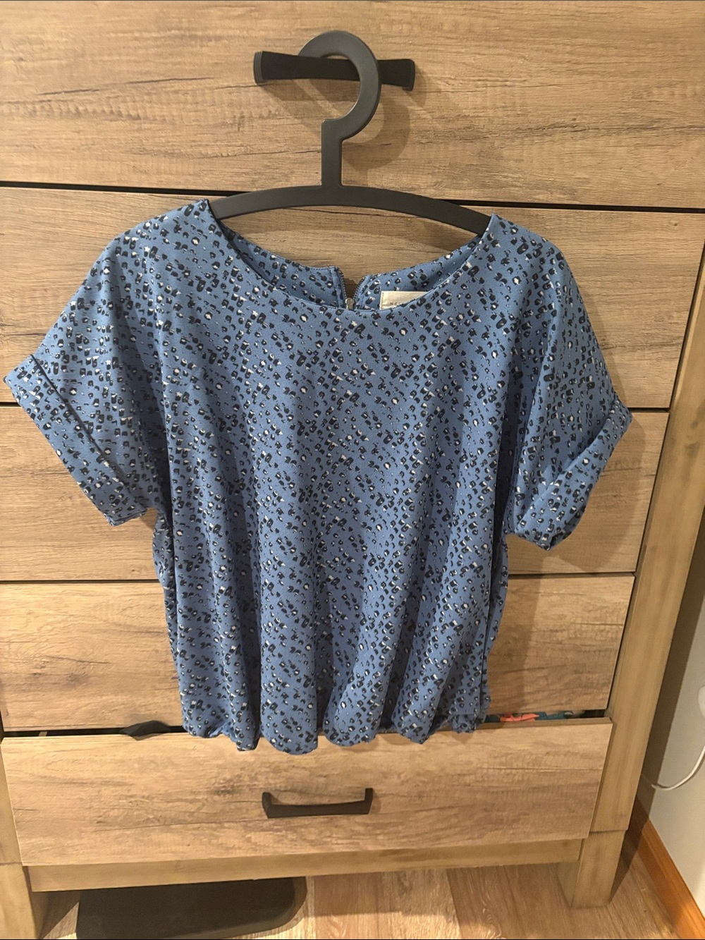 Women's Blue Short Sleeve Printed Blouse